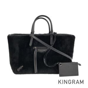 Balenciaga Paper Shoulder Bag Black Shearling Leather Handbag